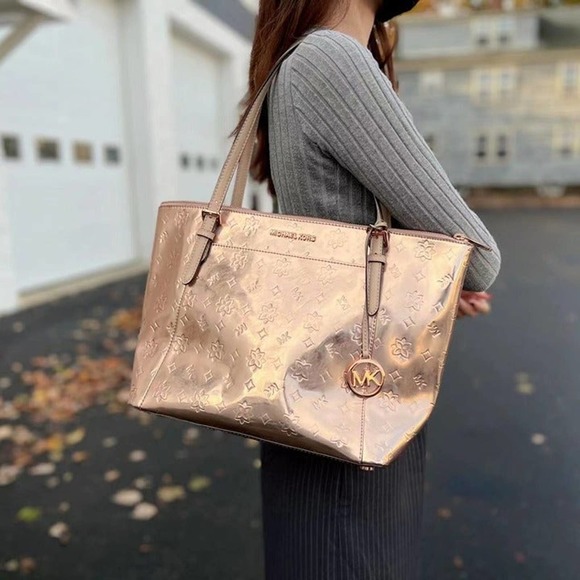 Michael Kors Small Satchel Bag Pink & Gold Purse Handbag | eBay